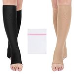 Open Toe Medical Compression Socks for Women & Men Flight Running Pregnancy Travel Work Varicose Veins S/M/L/XL/XXL (2 Pair) with Laundry Bag (Large - X Large)