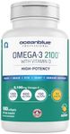 Oceanblue Professional Omega-3 2100 – 180 ct – Triple Strength Burpless Fish Oil Supplement with High-Potency EPA, DHA, DPA and Vitamin D3 – Wild-Caught – Vanilla Flavor (90 Servings)