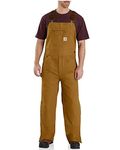 Carhartt Men's Loose Fit Washed Duck Insulated Bib Overall, Brown, Small