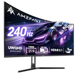 Amzfast 34 Inch Ultrawide Curved Gaming Monitor, 3440x1440 WQHD, 240Hz, 1ms MPRT, 1500R Fast VA, Adaptive Sync, HDR, 3000:1 Contrast, 130% sRGB, HDMI2.1&DP1.4, VESA 75x75mm, PIP/PBP, AMZG34C5Q Pro
