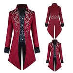 TTOKGZG Men's Medieval Steampunk Tailcoat Costumes Gothic Vintage Court Jacket for Adult (Red, XL)