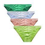 Men's Pants Thongs Underwear Trunk Satin Stretch Soft Briefs G-String 4 Pcs/pack (S, UK0805-3 Briefs)