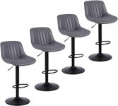 Youhauchair Bar Stools Set of 4, Swivel Counter Height Barstools with Back, Adjustable PU Leather Bar Chairs, Modern Armless Kitchen Island Stool, Dark Grey