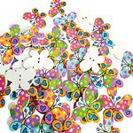 Syga 50 Pieces Butterflies 2 Holes Wooden Buttons Sewing DIY Craft Scrapbooking