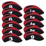 BIG TEETH Golf Iron Head Covers 11Pcs (3-9.Pw.Aw.Sw.Lw) Neoprene with Number Multi Colors Transparent Iron Number Flexible Fit for Titleist, Ping, Taylormade, Cobra (Red&Black)