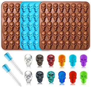 Gummy Skull Candy Molds,3-Pack 40 Cavity Silicone Skull Chocolate Molds with 2 Droppers for Halloween Gummy,Candy,Jelly,Chocolate,Ice Cube