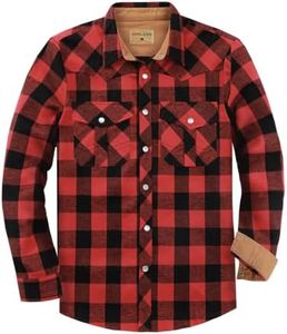 COSLAND Mens Flannel Shirts Long Sleeve Western Shirt, Red Black, L