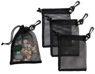 PALTERWEAR Mesh Drawstring Bag With Carabiner Clips - Set of 4, Black, 6 x 8 inch, Mesh Drawstring Bag With Fastening Hook