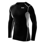 TCA Boys' HyperFusion Compression Base Layer Top Long Sleeve Under Shirt - Crew Neck- Black/Grey, 8-10 Years