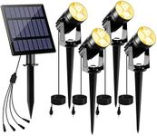 T-Sun Warmwhite Solar Spotlights Outdoor, Solar Lights with 4 Pack Headlights, IP65 Waterproof Color Changing Spot Lights Outdoor Security Wall Lights for Garden, Yard, Driveway, Pool Area(3000K)