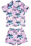 Disney Lilo & Stitch Girls Satin Short Pyjamas Button Collar (Lilo & Stitch - Button, 5-6 Years)