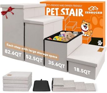 Zerbuger Dog Stairs with Storage 23" H, 4-Step Wider Dog Steps for High Beds Window, Folding Sturdy Pet Stairs Gift for Small/Medium/Large Old Dogs Cat, Ramp for Climbing Car Up to 200 lbs, Beige