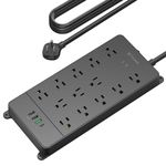 TROND Surge Protector Power Bar with 32W USB C & QC 3.0 Charger, 4000J, ETL Listed, 13 Outlets 4 USB Ports, 15ft Long Extension Cord, Flat Plug Power Strip, Wall Mount for Home Office Desk Accessories