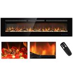 Kentsky 65 inches Electric Fireplace Inserts, Recessed and Wall Mounted Fireplace Heater, Linear Fireplace w/Thermostat, Remote & Touch Screen, Multicolor Flame, Timer, Log & Crystal, 750W/1500W