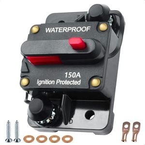 150 amp Circuit Breaker, Manual Reset Inline Fuse Waterproof Circuit Breaker for Car Marine Trolling Motors Solar System, 12V-48VDC with Wire Lugs Copper Washer