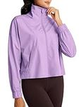 GYM RAINBOW Womens Lightweight Windbreaker Jacket Cropped Full Zip Athletic Rain Jacket Waterproof Running Jacket(#1 Purple,Small)