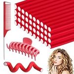 40 PCS Flexible Curling Rods Heatless Curls Rods Soft Twist Foam Hair Rollers No Heat Hair Curlers with Hair Comb Large Hair Claw for DIY Hair Styling Hair Salon (9.4x0.47inch)