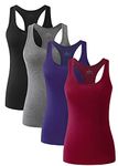 ROSYLINE Racerback Tank Tops for Women Workout Yoga Tanks Cami with Scoop Neck Activewear Undershirts 3-4 Pack Bl/Gr/Dark Blue/Wine Red S