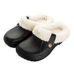 RXLLDOLY Womens Mens Furry Clogs Waterproof Slippers Lined Clogs Fur Slippers Fluffy Slip-on Garden Shoes Warm Plush Home House Slippers Indoor Outdoor Mules Black