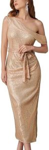 GRACE KARIN Cocktail Dress for Women Sparkle Club Dress Party Evening Gown One Shoulder Dresses with Belt Champagne L