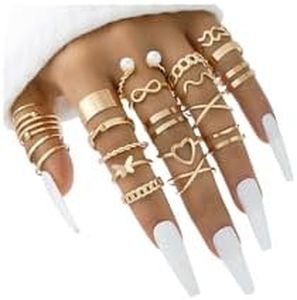 FAXHION Gold Knuckle Rings Set for Women Snake Chain Stacking Ring Vintage BOHO Midi Rings SIze Mixed