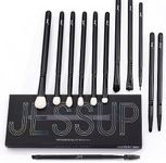 Jessup Eyeshadow Brush Set 12pcs Black Eye Makeup Brushes Set Professional with Natural Synthetic Hair for Eyebrow Eyelash Eyeliner Spoolie Blending, T322