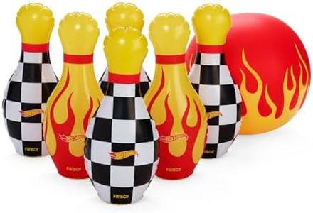 Hot Wheels & FUNBOY Inflatable Checkered Flame Kids Backyard Bowling Set with Large Ball and Six Bowling Pins
