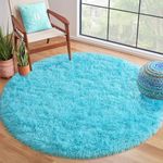 Terrug Fluffy Area Rug for Bedroom Living Room,Soft Circle Boys & Girls Rugs for Kids Room Baby Nursery,Blue Carpet for Dorm Teen's Room-Home Decor Shaggy Plush Throw Rug 4ft Blue