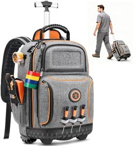 Rolling Tool Backpack with Wheels, 16" Heavy Duty Tool Bag with Molded Base