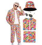 Men’s 80s Costume 80s 90s Outfit for Men Tracksuit Costume Hip Hop Set Disco Windbreaker Unisex (Red, L)