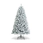 COSTWAY 6FT/7.5FT Christmas Tree, Hinged Artificial Xmas Tree with Branch Tips, PVC Needles and Foldable Metal Stand, for Indoor Outdoor Decoration