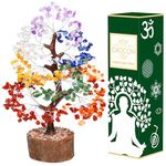 Crocon Seven Chakra Gemstone Tree Feng Shui Figurine Money Bonsai Good Luck Reiki Healing Crystals Balancing Decoration Ornament Sculpture Wealth Prosperity Table Room Decor Gift Size 10-12"