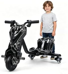 Awjaisca Electric Crazy Drift Cart for Kids, Big Wheel Drift Trike for Ages 8+ with Strong Steel Frame, Crazy Kart, 12V Electric Ride-On Car with Swivel, Slide, and 360° Drifting Features, Black