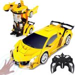 Yellcetoy Transform Toys Remote Control Car, RC Robot Car with Hand Gesture Sening LED Light Music & Sound Effect, 2.4Ghz Transforming Car with Batteries, Gifts for Kids Boys Age 3-10 Yellow