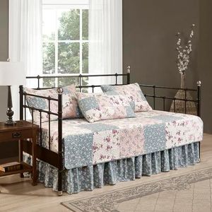 Chezmoi Collection Abbi 5-Piece Daybed Bedding Set Shabby Chic Floral Daybed Cover Pre-Washed Cotton Patchwork Daybed Set