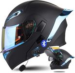 Full Face Motorcycle Bluetooth Helmet Motorcycle Full Face Helmet, ECE Approved Bluetooth Motorbike Double Sun Visor Helmets, Wear-Resistant and Scratch-Resistant Lenses, for Adult (XL(61~62cm), Q)