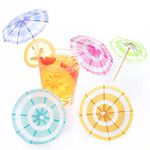 150 Pieces Drink Umbrellas Cocktail Picks Parasol Cocktail Umbrellas Sticks with Wood Toothpicks for Summer Hawaiian Cupcake Toppers Umbrella Handmade Sticks Party Decor (Circular Stripes Style)