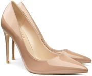 COLETER Women's 4 Inch Pumps Pointy Toe Wedding Dress Shoes Slip on Stiletto Pumps, Nude, 7