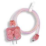 zougon 5 in 1 DIY 18W 20W Pink Bow Protector Data Cable USB Charger Line Earphone Wire Saver Organizer Compatible with iPhone 11 12 13 14 15 Pro Max (Pink Bow)