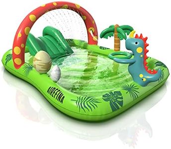 Inflatable Kids Pool, Airefina Dino Planet Inflatable Play Center Kiddie Pool with Water Slide, Ultra Thick 97"x76"x41" Toddler Pool with Play Ball Hoop, for Backyard, Garden, Water Park, Ages 3+