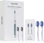 Puur Smile LED Electric Toothbrush Bundle – Sonic Lumi Toothbrush with 4 Blue LED Brush Heads, 4 Cleaning Modes, Smart Timer, IPX7 Waterproof, Wireless Charging Base & Travel Case (White)