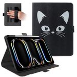 Dteck Folio Case for Apple iPad Pro 11-Inch Case 2024 - Auto Sleep Wake, Fold to Create Stand, Built-in Card Slots/Pencil Holder, Full Coverage Protective PU Leather Cute Tablet Cover (Black Cat)