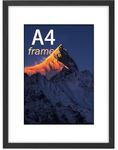 A4 Frame, Wooden A4 Picture Frame, Photo Frame Black with Plexiglass and Mount, Poster Frame with Mount, Puzzle Frames for Tabletop or Wall Hanging, Black