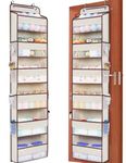 WishJazz Over the Door Storage Organiser, 50lb Anti Tilt Door Hanging Shelves With 6 Clear Window Pockets, Back of Door Hanging Storage Organiser for Pantry Nursery Bathroom Bedroom, toys - Ivory