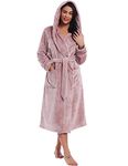 Women Hooded Plush Fleece Robe Fluffy Comfy Soft Bathrobe Full Length (Pink, Large)