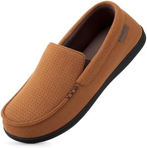 HomeTop Men's Classic Moccasin Slippers Comfy Memory Foam Indoor House Shoes Espresso Tan,12 US