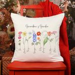 Grandma's garden cushion with grandchildren's names and birth flowers Personalised Christmas gift for a nanny Xmas Birthday pillow present