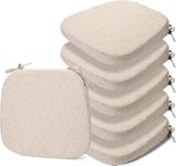 Square Chair Pads with Ties, Seat Cushions, Large Chairpad for Sitting,Pooja Stool,Dining Table pad, PU Foam | Set of 6 |Cream