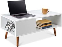 Best Choice Products Wooden Mid-Century Modern Coffee Table, Accent Furniture for Living Room, Indoor, Home Décor w/Open Storage Shelf, Wood Grain Finish - White/Brown