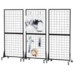 Blasinc 3-Pack 2'x5.5' Ft Gridwall Panel Display Stand Heavy Movable Floorstanding Grid Wall Panels Retail Display Rack Craft Show Wire Grid Wall with T-Base 3-Pack Black